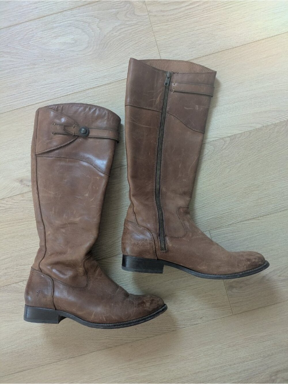 Vintage Frye Molly Leather Knee High Riding Boots Cognac Brown Size 9 B